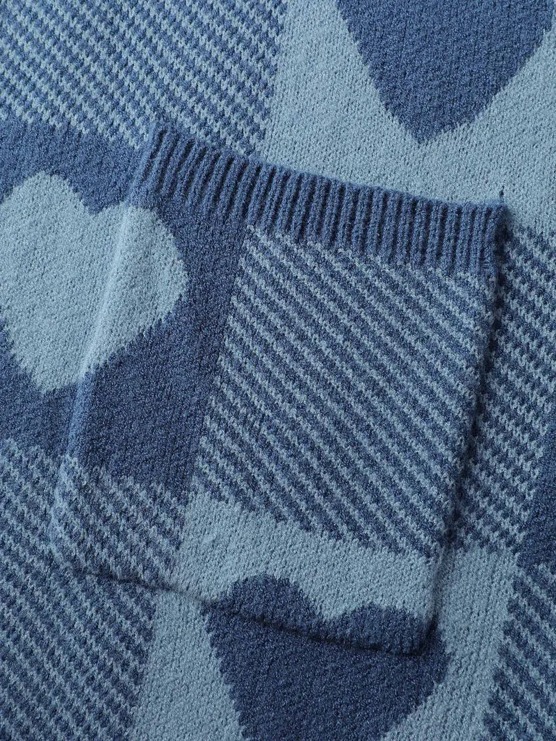 Supersoft Checkered Hearts Jacquard Pockets Knit Cardigan