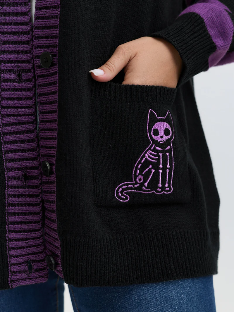 Stripes Sleeve Contrast Hooded Cardigan