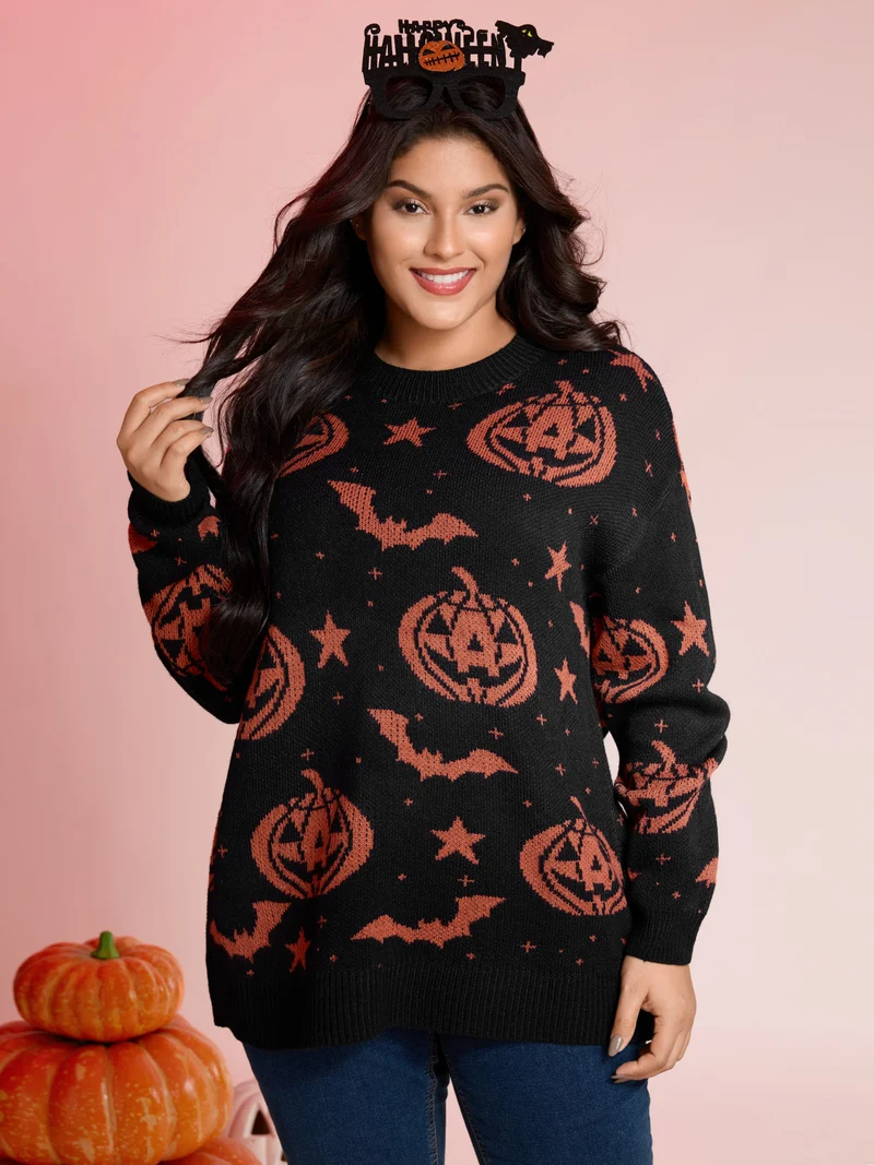 Halloween Pumpkin Print Crewneck Pullover