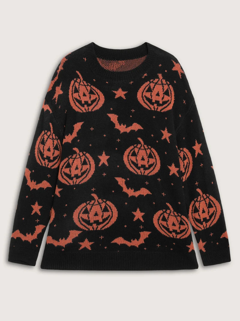 Halloween Pumpkin Print Crewneck Pullover