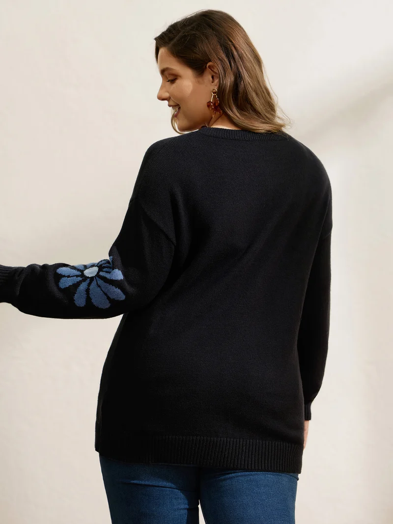 Supersoft Large Flower Jacquard Pattern Pullover
