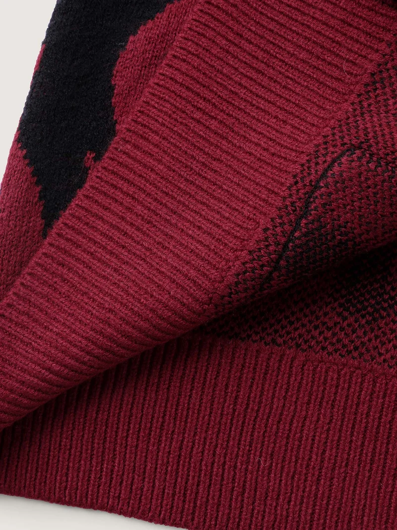 Flame Pattern Ribbed Hem Pockets Knit Cardigan