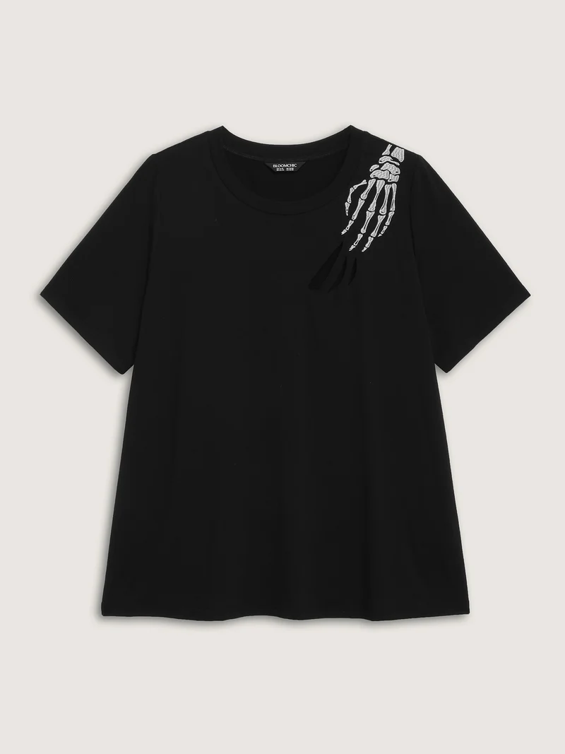 Haunted Skeleton Hand Embroidery T-Shirt