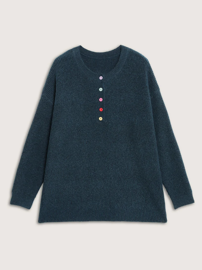 Supersoft Half-Button Placket Textured Solid Pullover