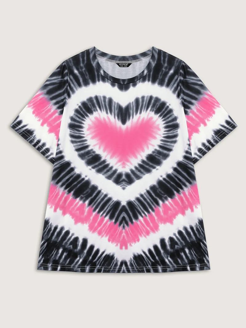 Love Heart Tie-Dye Print T-Shirt