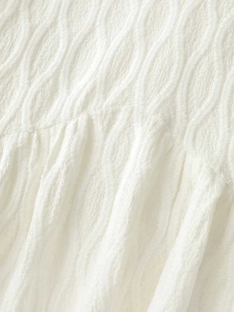 Textured Puffy Sleeve V-Neck Blouse