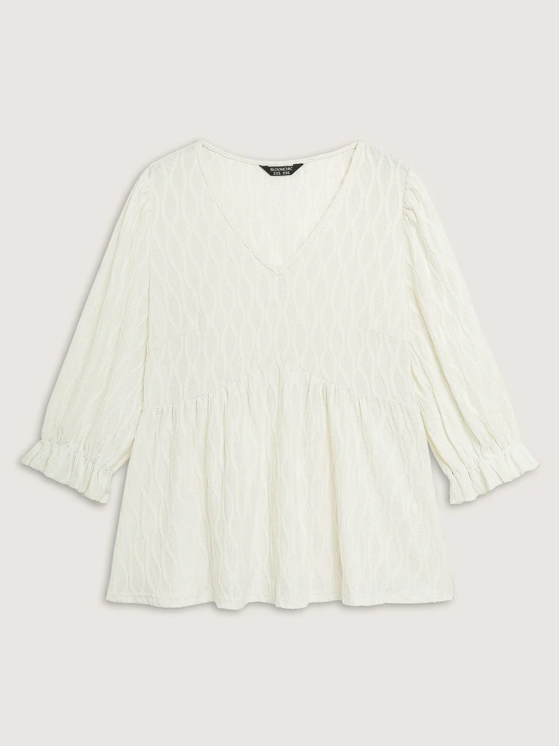 Textured Puffy Sleeve V-Neck Blouse