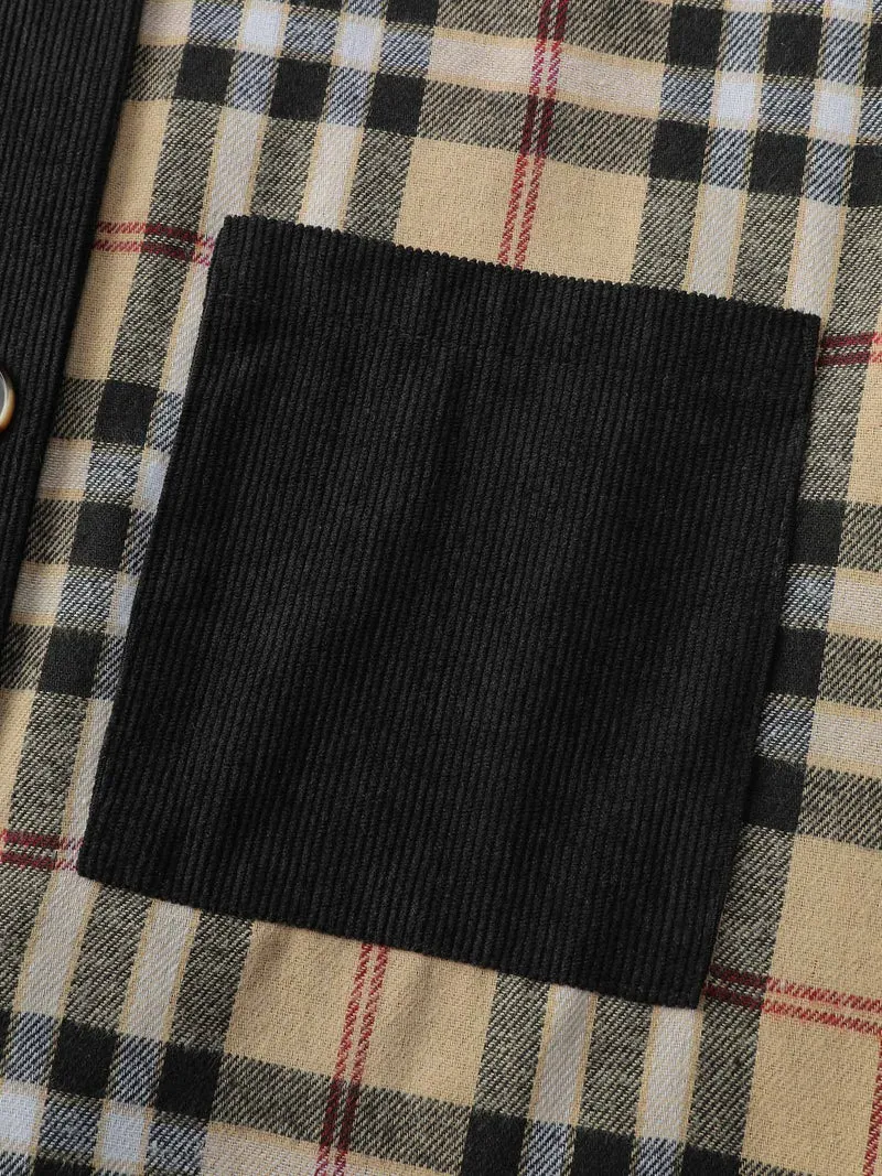 Corduroy Plaid Print Contrast Jacket