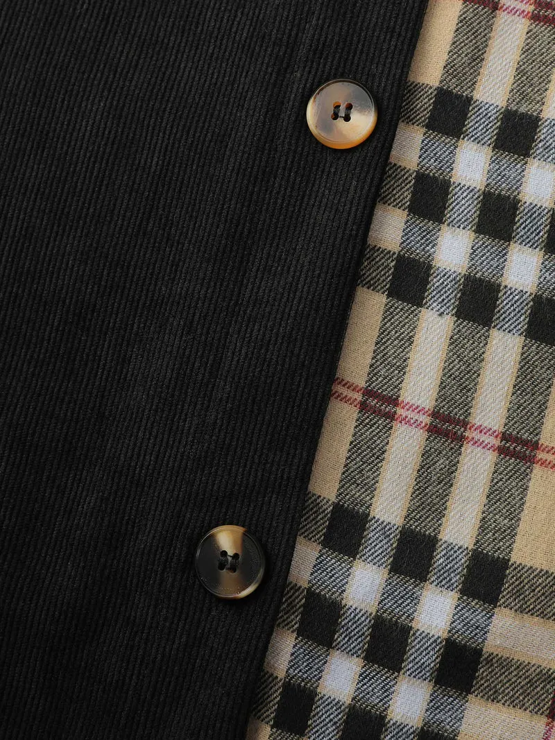 Corduroy Plaid Print Contrast Jacket