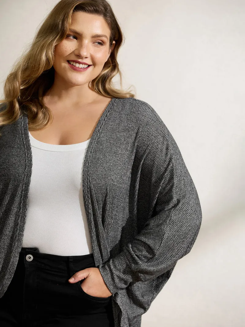 Stretchy Curvy Hem Open-Front Cardigan