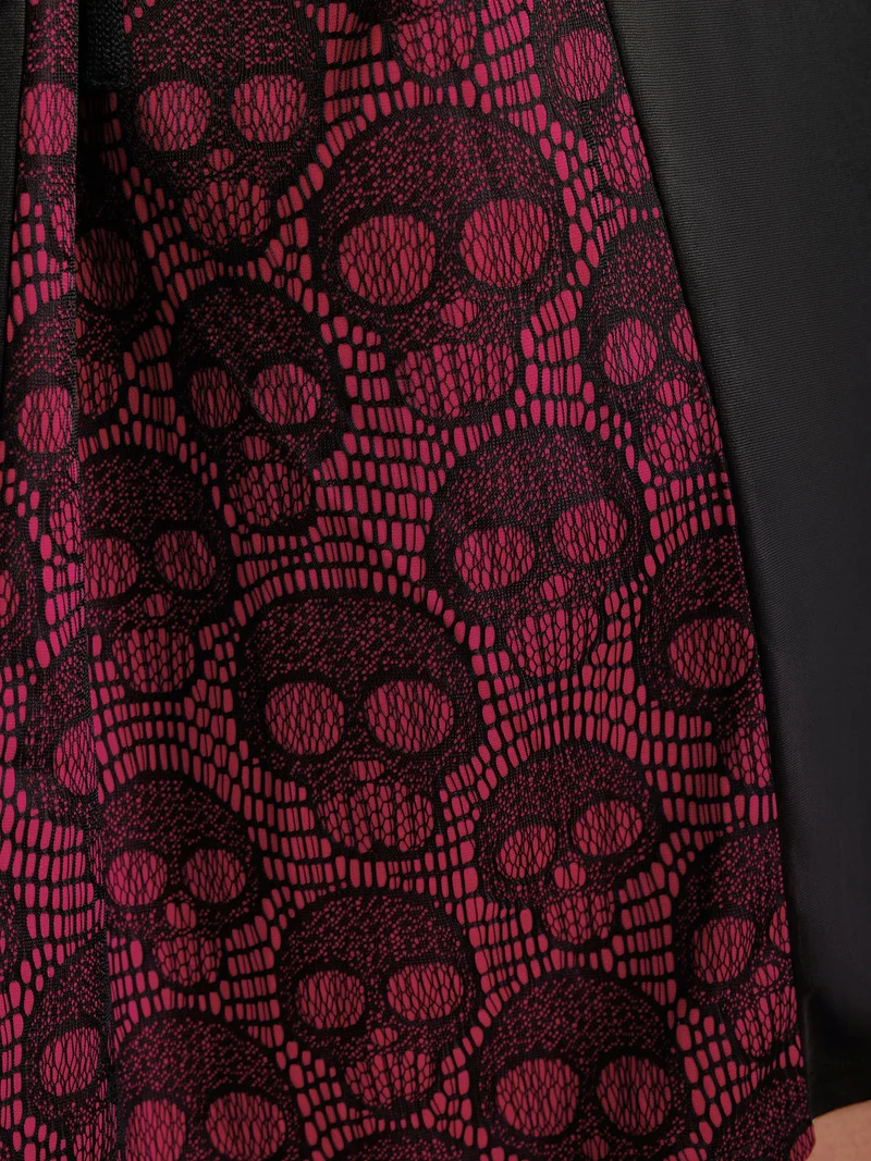 Skull Mesh Panel Cross-Tie Maxi Skirt