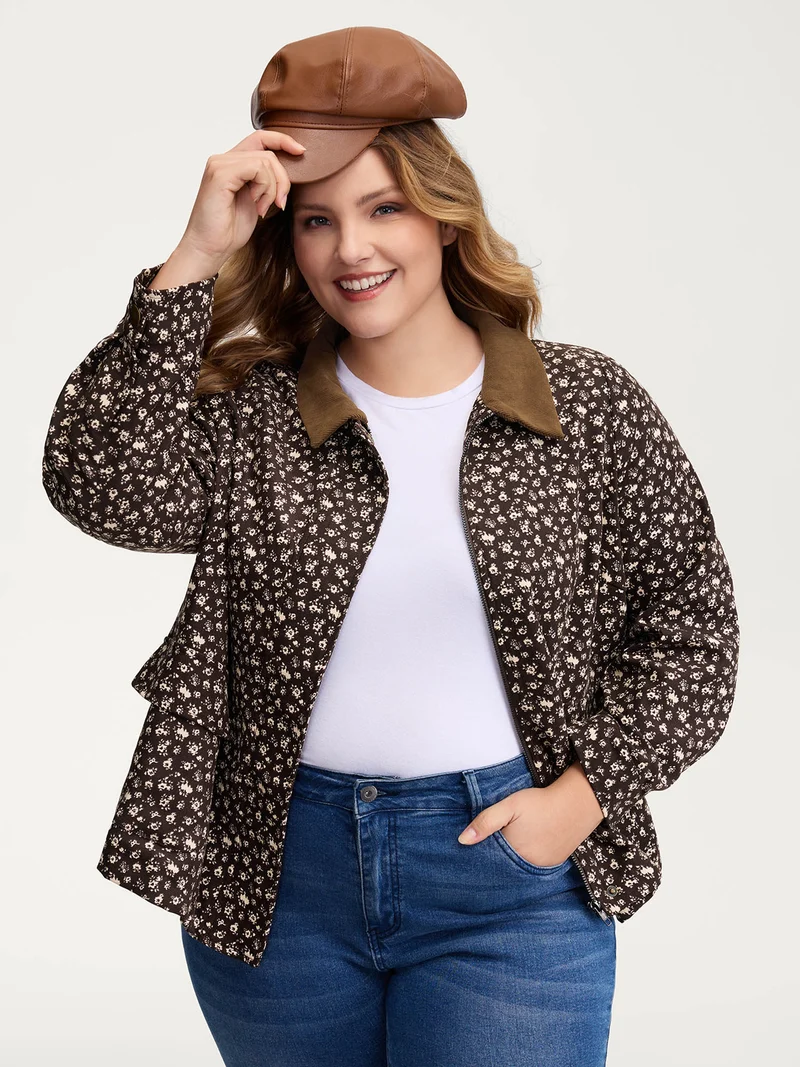 Floral Print Contrast Collar Jacket