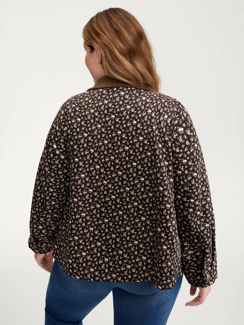 Floral Print Contrast Collar Jacket