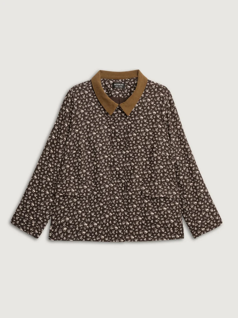 Floral Print Contrast Collar Jacket