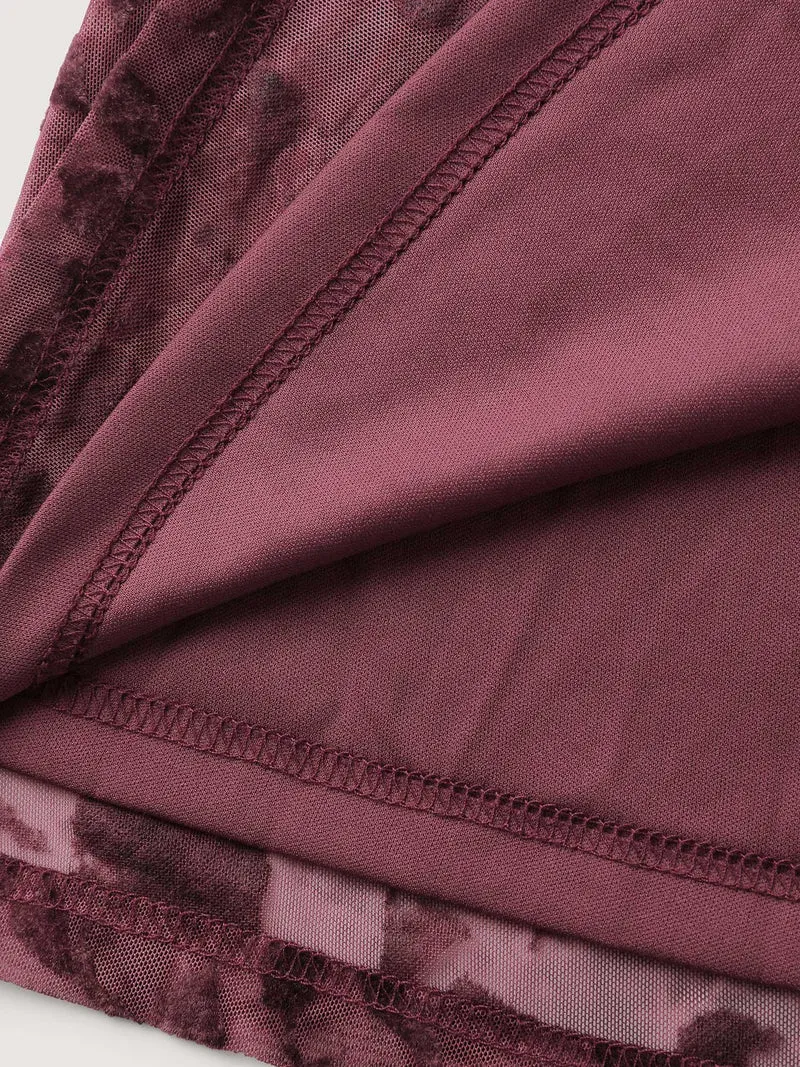 Velvet Jacquard Pleated Waist Sheer Midi Dress