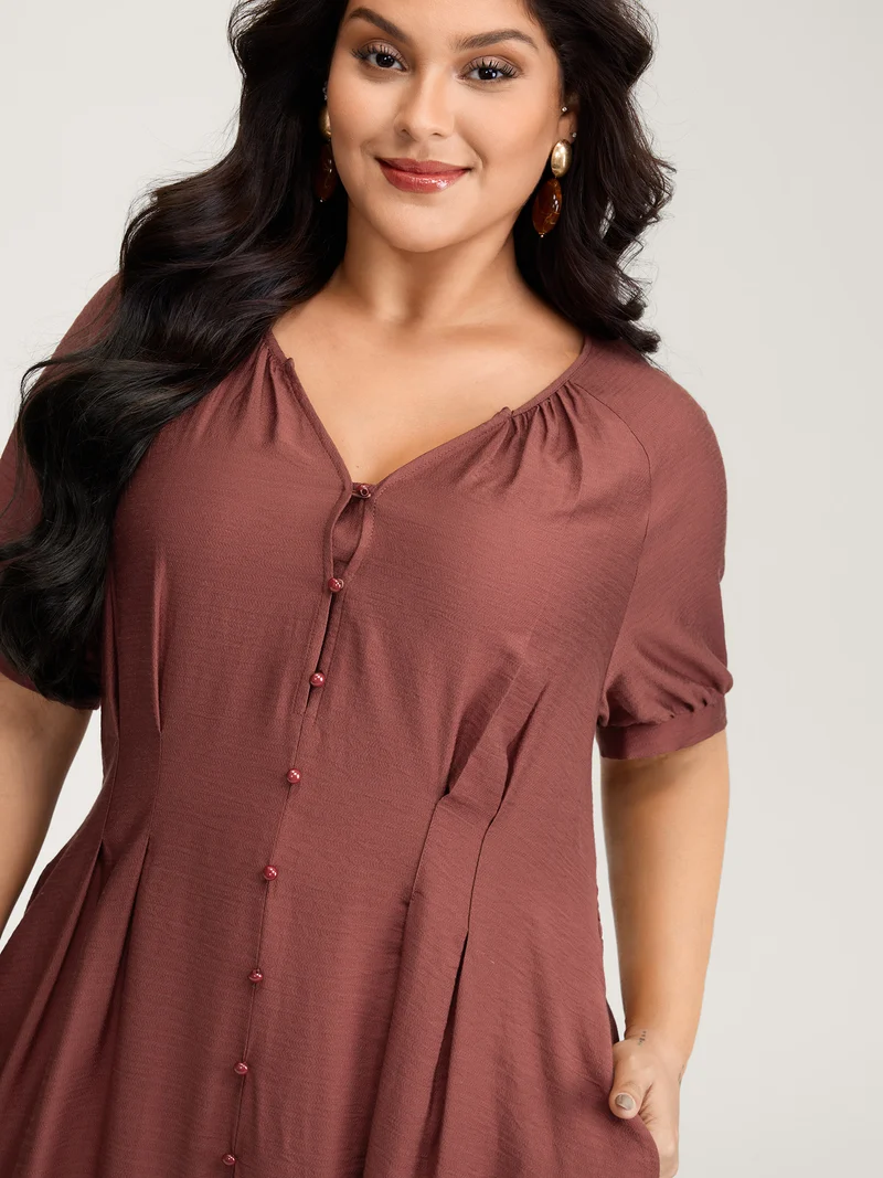Textured Shirred Cinched-Waist Maxi Dress