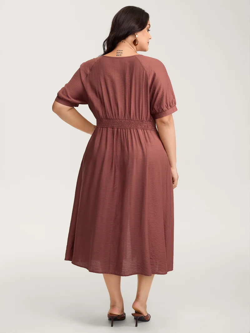Textured Shirred Cinched-Waist Maxi Dress