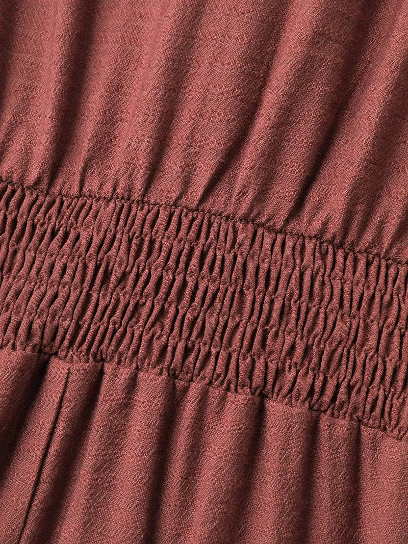Textured Shirred Cinched-Waist Maxi Dress