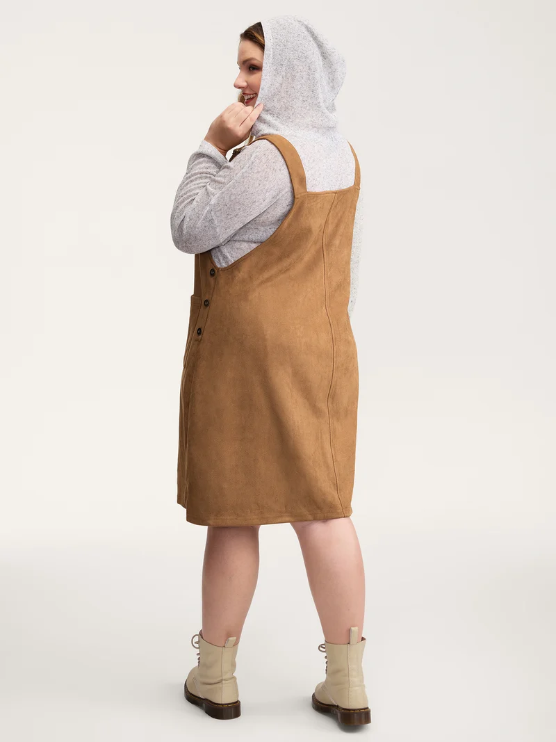 Suede Overall Adjustable Straps Midi Dress