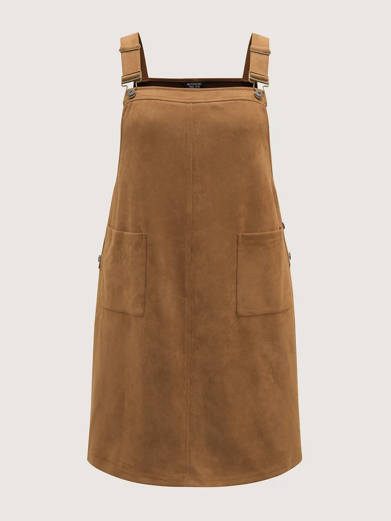 Suede Overall Adjustable Straps Midi Dress