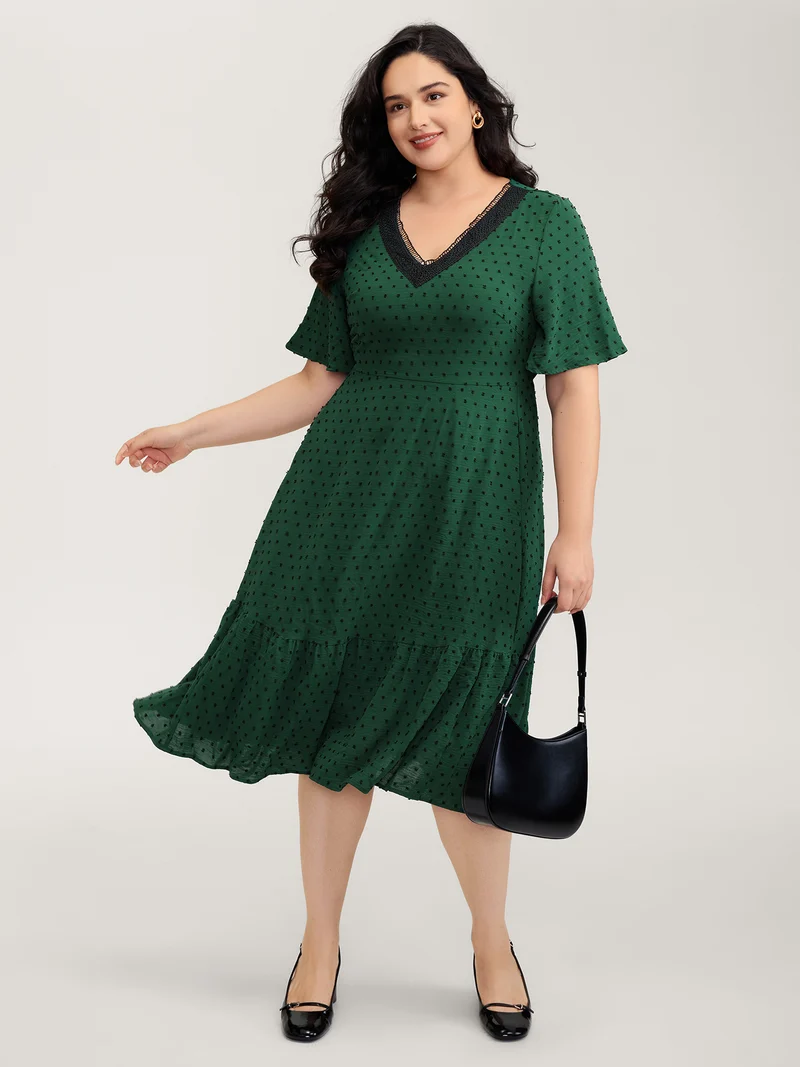Jacquard Stretchy Waist Tiered Midi Dress
