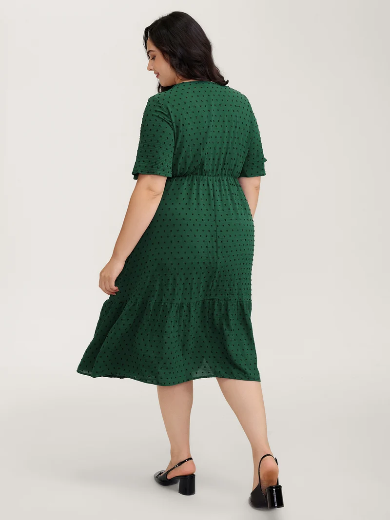 Jacquard Stretchy Waist Tiered Midi Dress