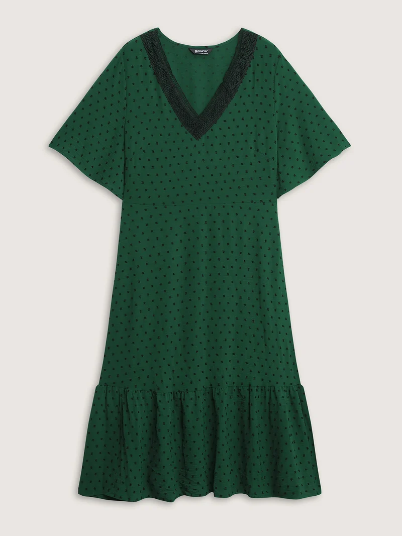 Jacquard Stretchy Waist Tiered Midi Dress