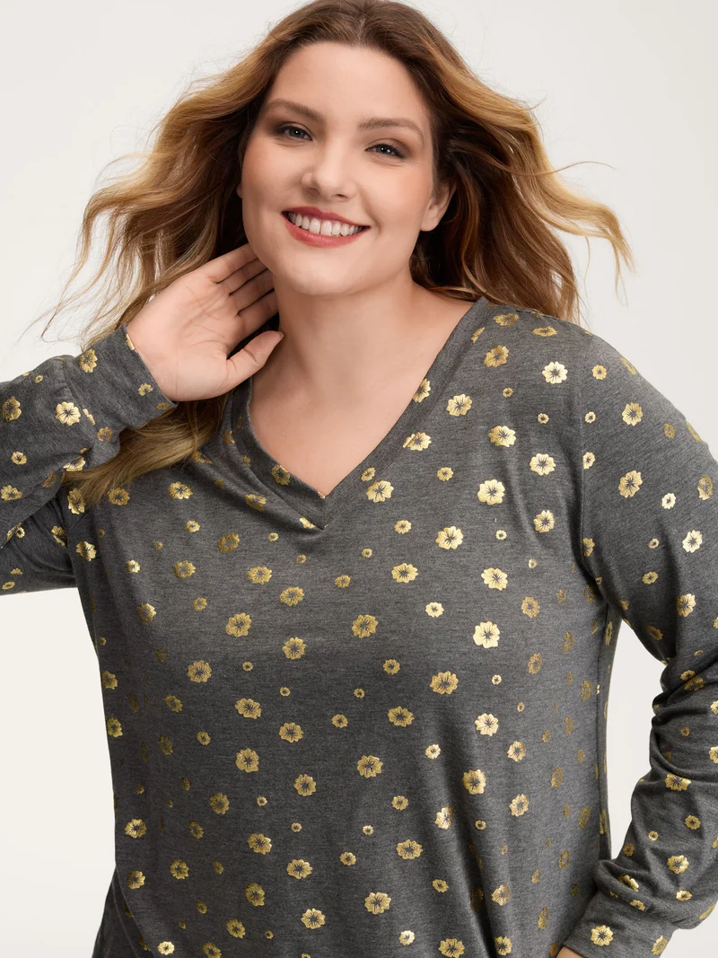 Supersoft Gold Sequin V-Neck T-Shirt