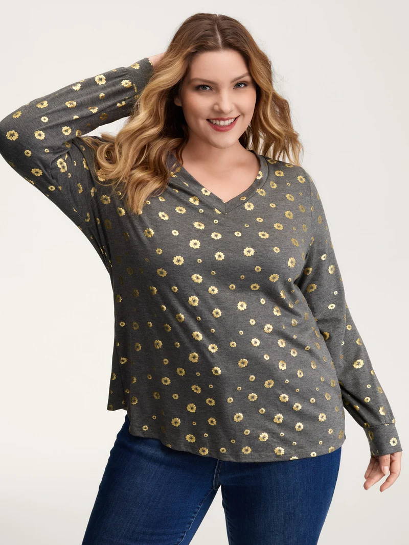 Supersoft Gold Sequin V-Neck T-Shirt
