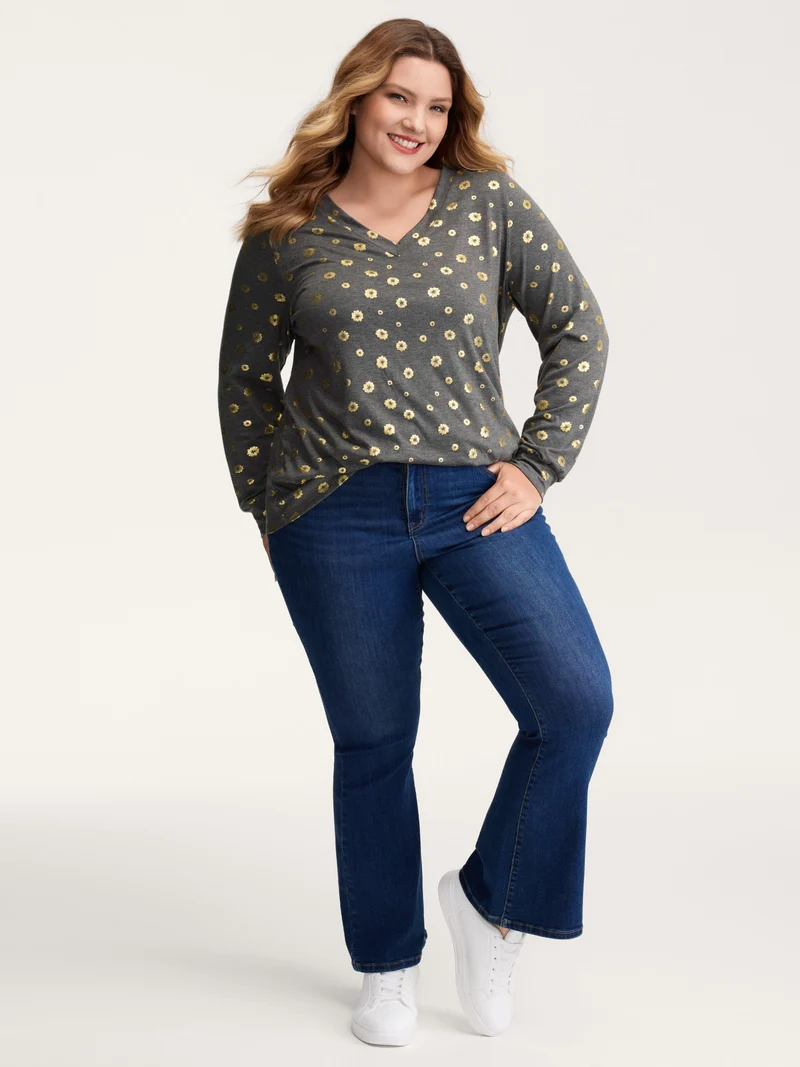 Supersoft Gold Sequin V-Neck T-Shirt