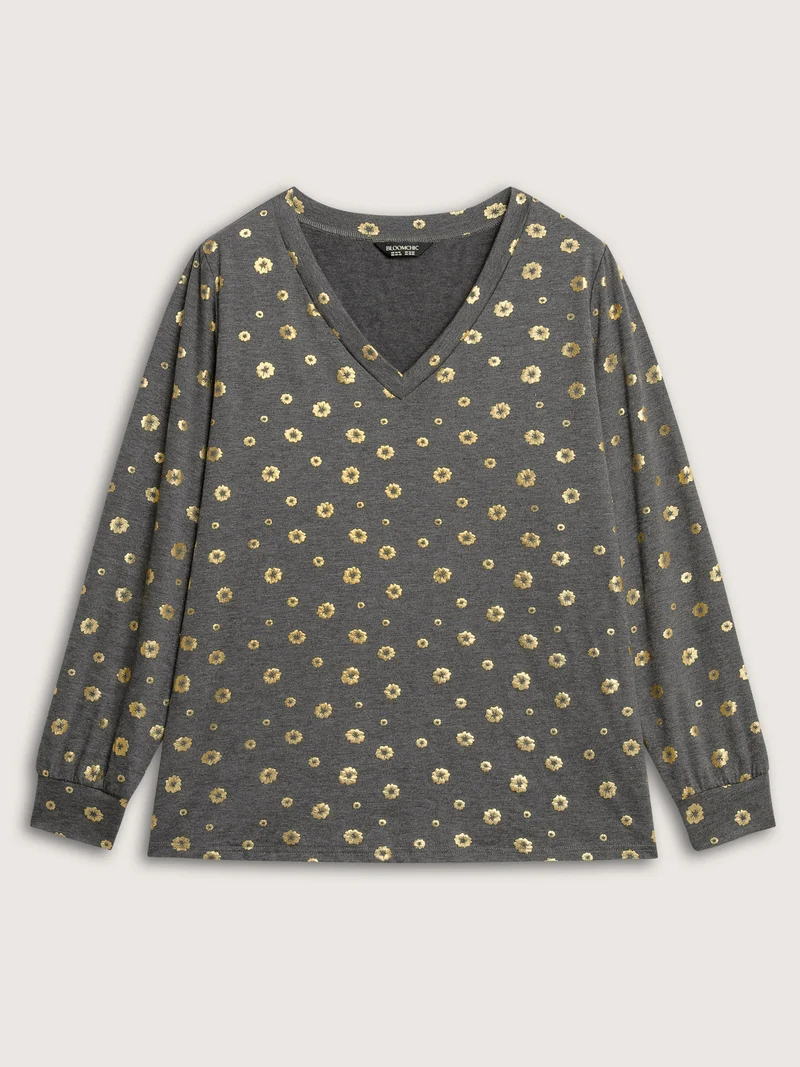 Supersoft Gold Sequin V-Neck T-Shirt