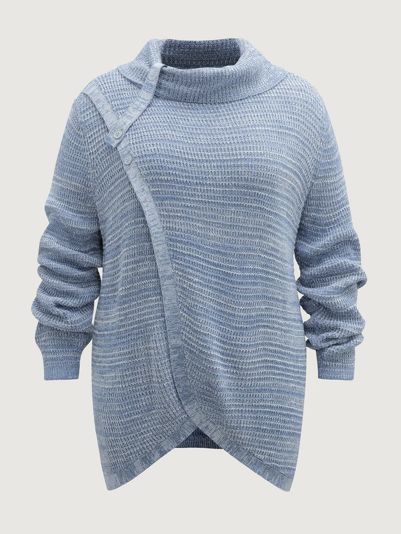 Turtleneck Wrap Adjustable Button Pullover
