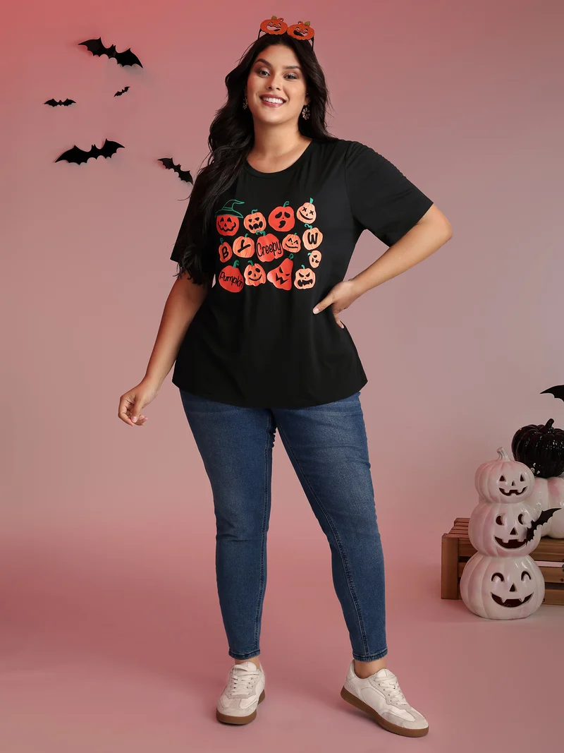 Creepy Pumpkins Stretchy Solid T-Shirt