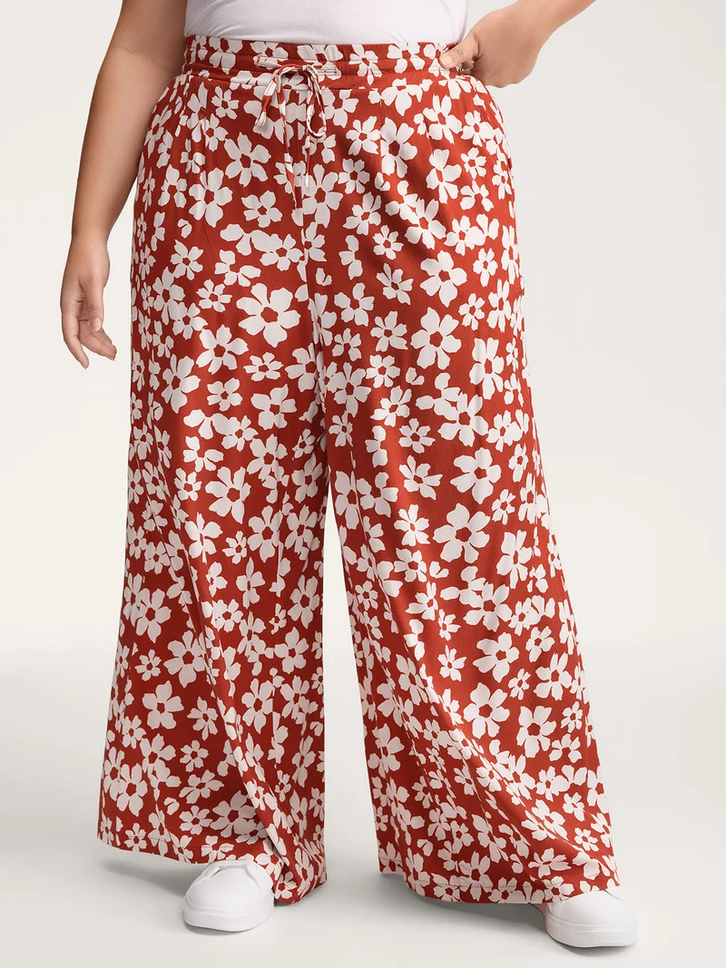 Floral Print Wide-Leg Drawstring Pants