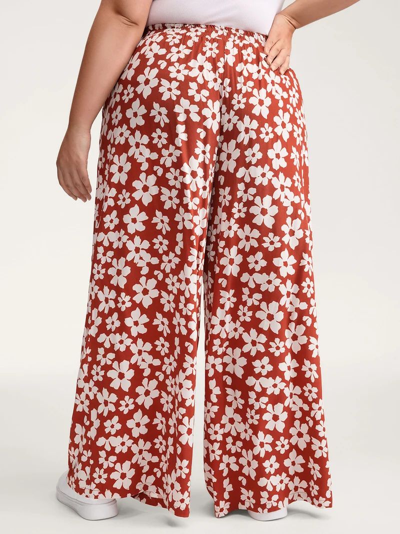 Floral Print Wide-Leg Drawstring Pants