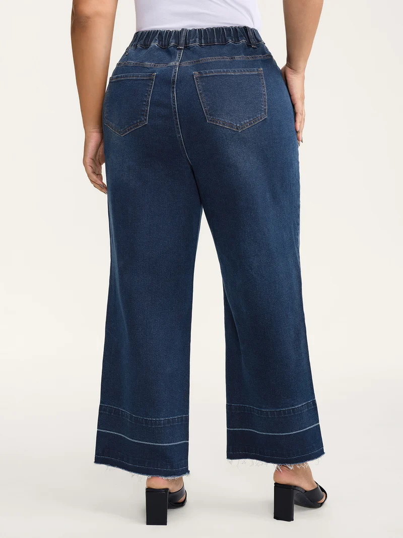 Stretch Frayed Hem Straight-Leg Jeans