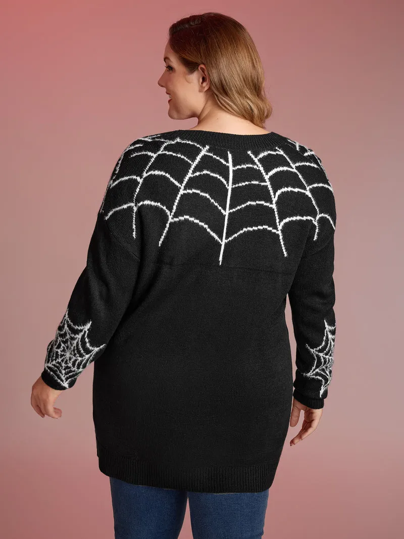 Spiderweb Jacquard Pockets Button Knit Cardigan