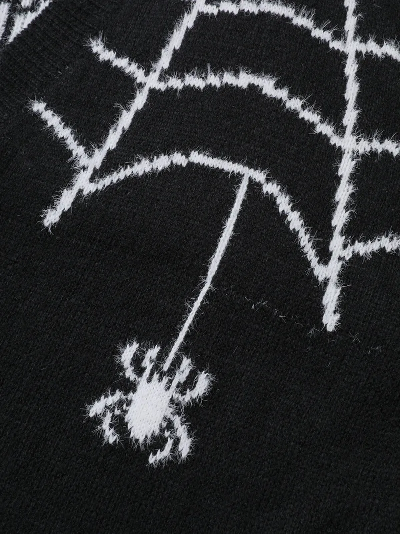 Spiderweb Jacquard Pockets Button Knit Cardigan