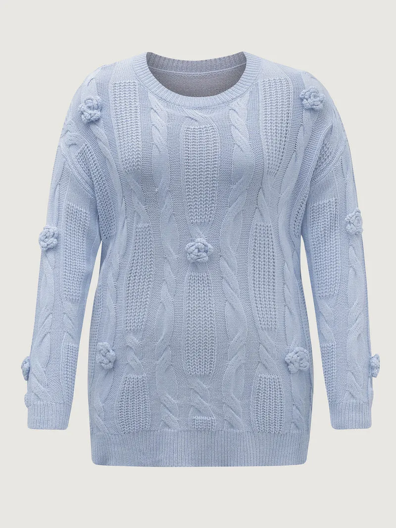 Twisted Texture Hand-Hooked Flowers Pullover