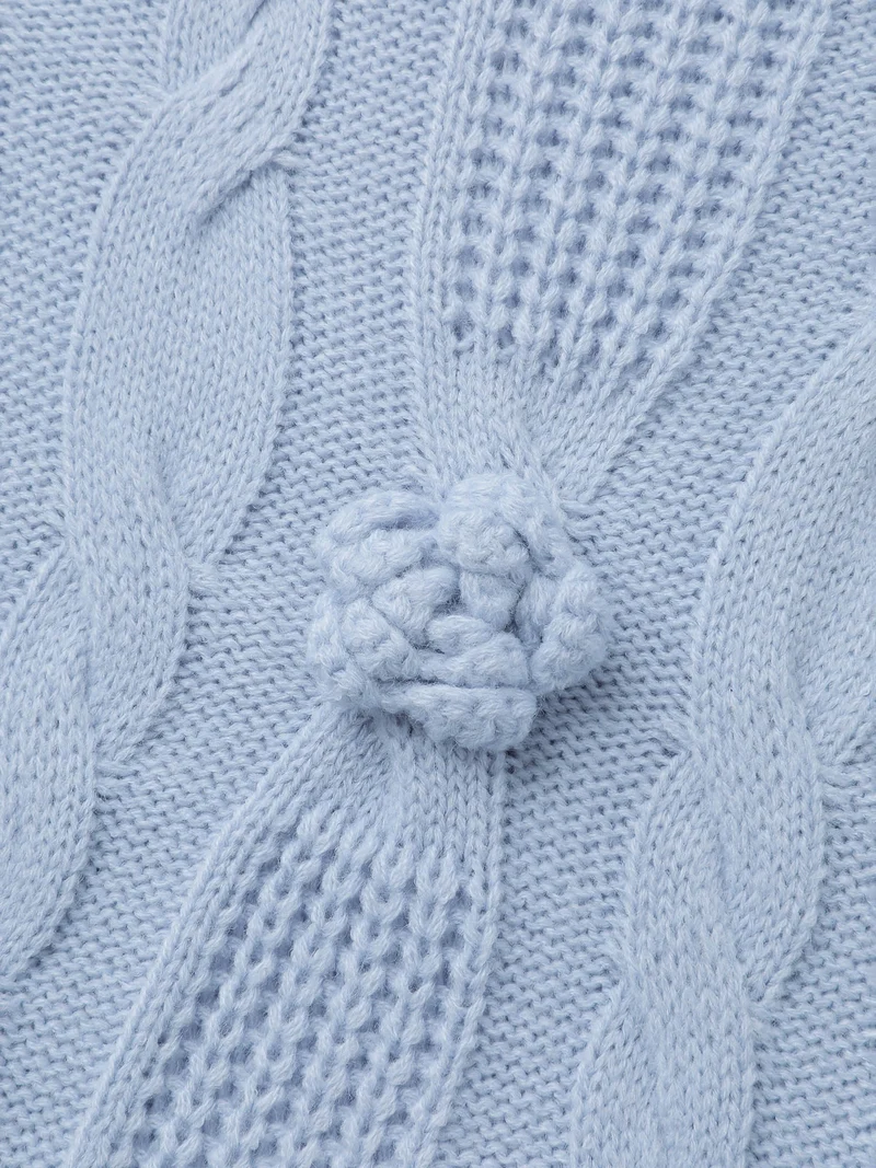 Twisted Texture Hand-Hooked Flowers Pullover