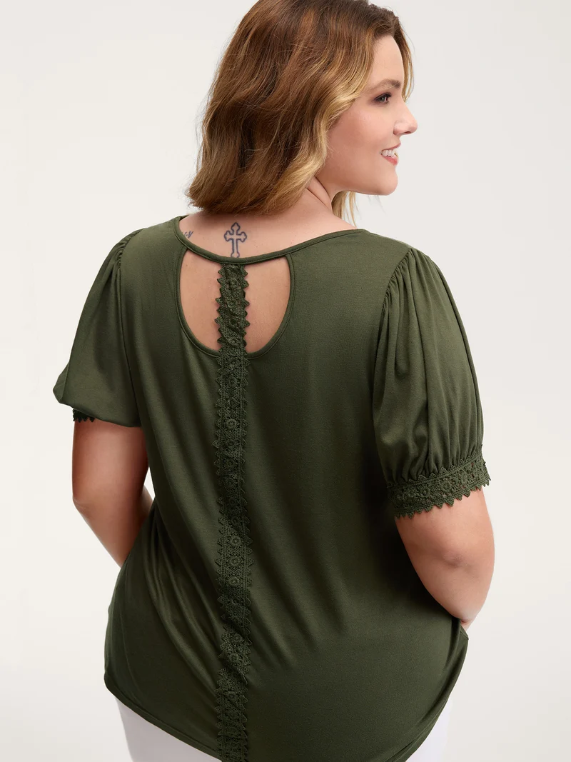 Floral Lace Back Trim T-Shirt