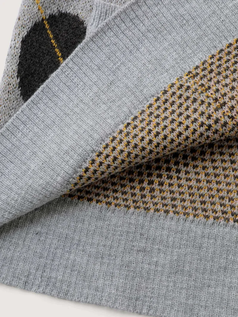 Cozy Hearts Jacquard Pattern Pockets Knit Cardigan