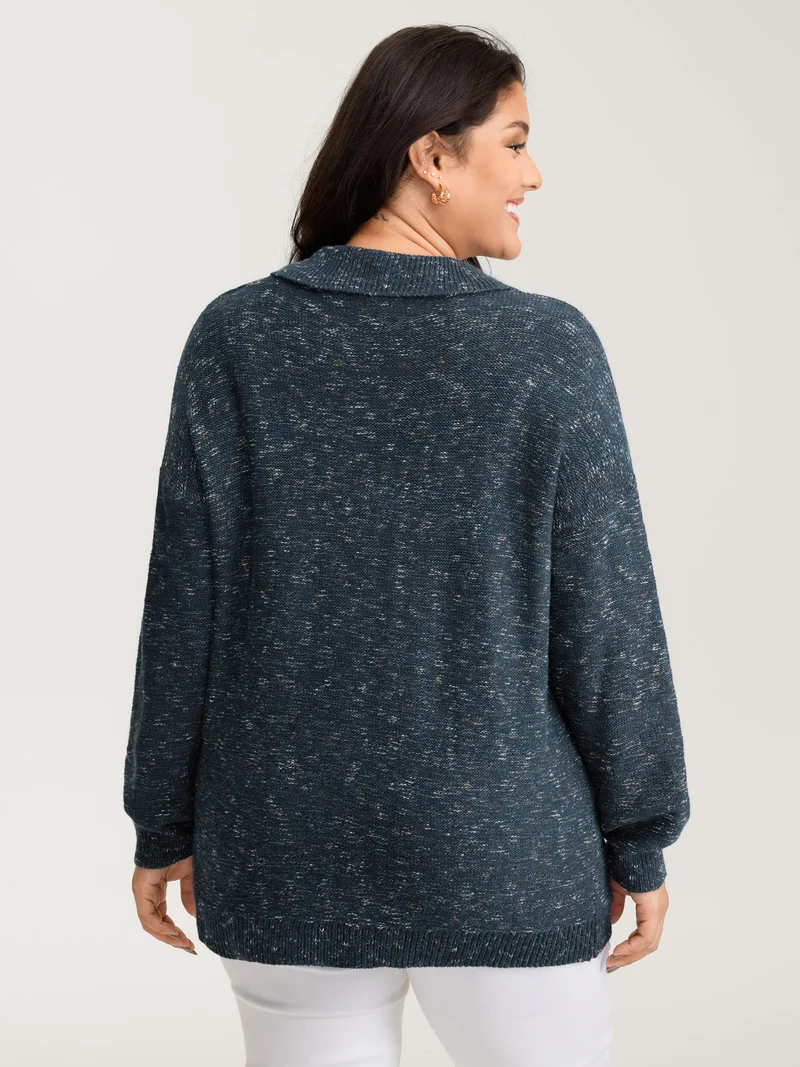Heather Polo Collar Button Pullover