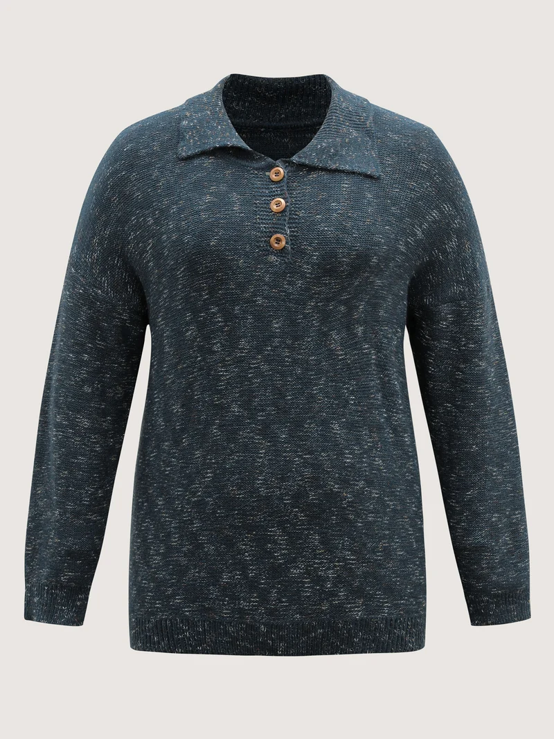 Heather Polo Collar Button Pullover