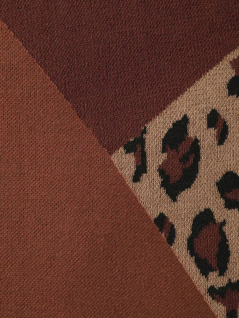 Leopard Jacquard Colorblock Pullover