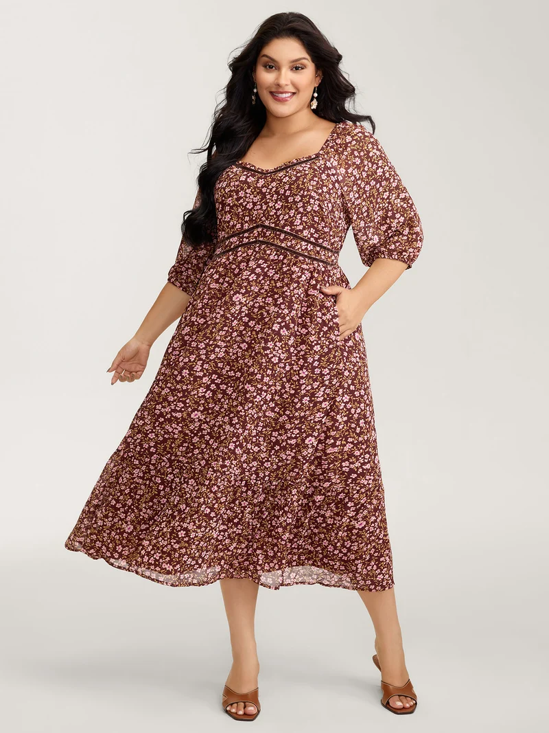Floral Print Shirred Waist Ruffled Maxi Dress