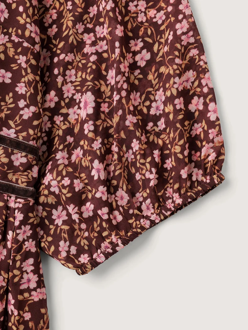 Floral Print Shirred Waist Ruffled Maxi Dress