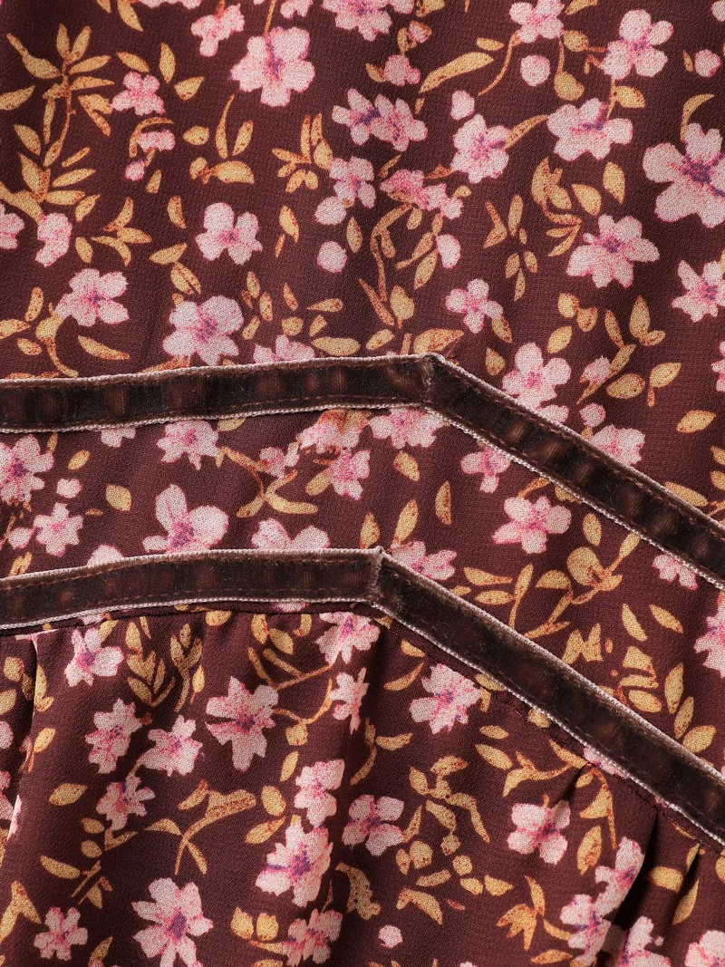 Floral Print Shirred Waist Ruffled Maxi Dress