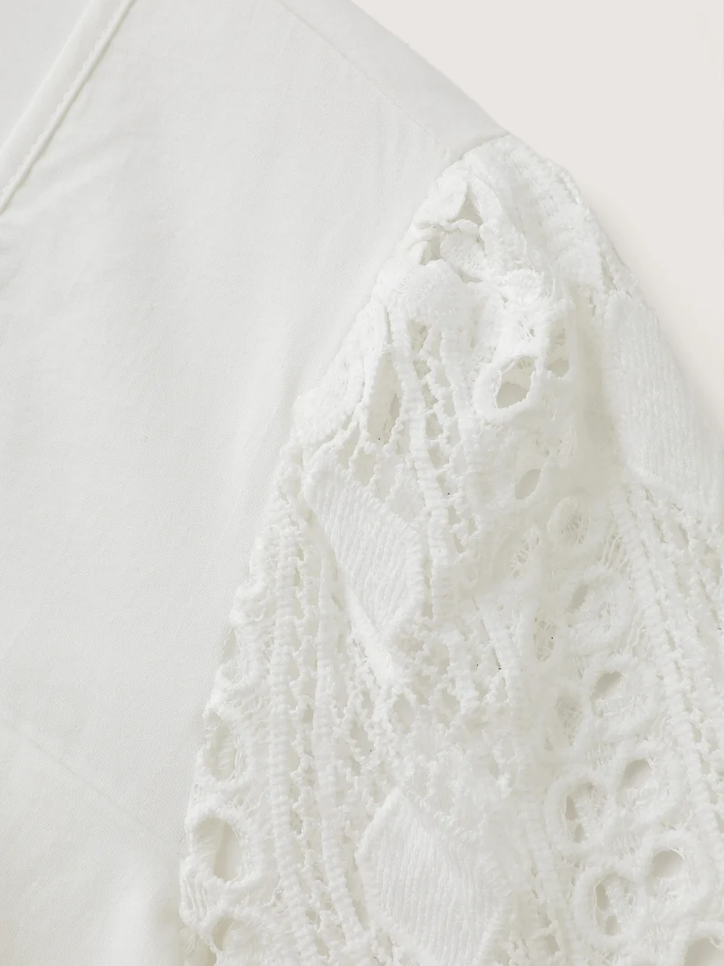 Sheer Lace Sleeve Asymmetrical Neckline Blouse