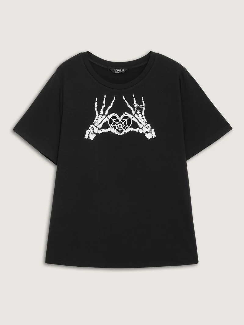 Skeleton Heart Embroidered Cut-Out T-Shirt